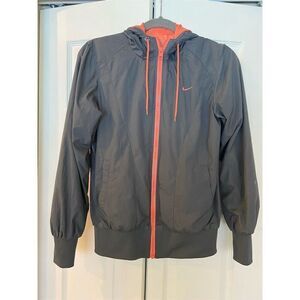 Nike Womens Gray Hooded Windbreaker Jacket Size M Full-Zip Athletic